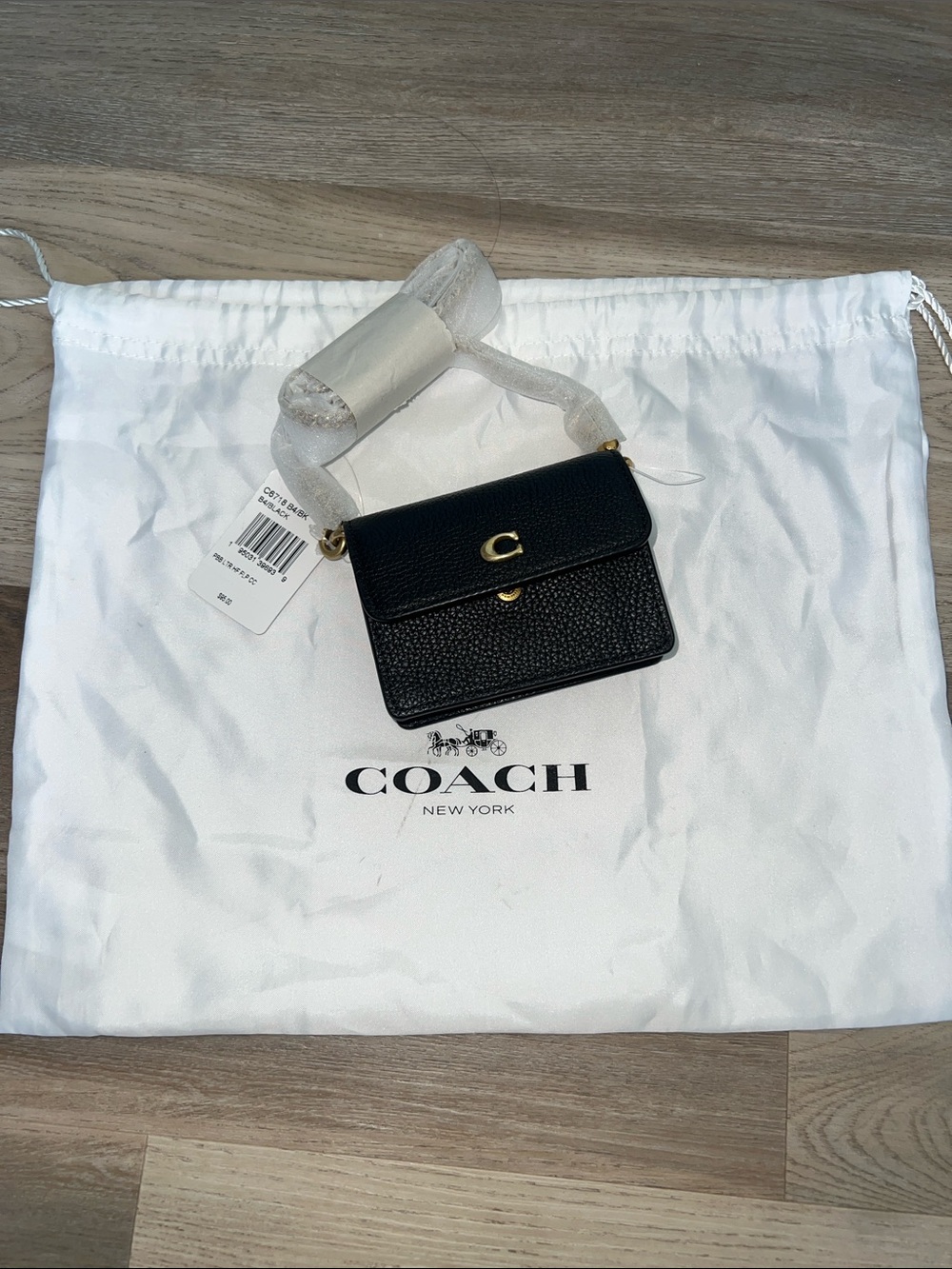 Coach Black Pebbled Leather Mini card Crossbody with Gold Hardware